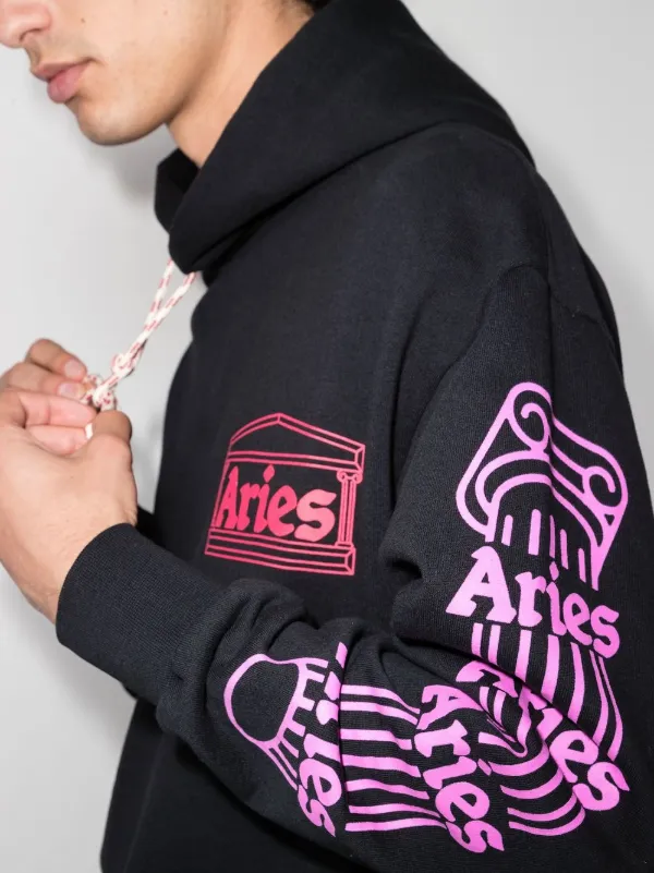 Aries logo-print Drawstring Hoodie Black FARFETCH IN