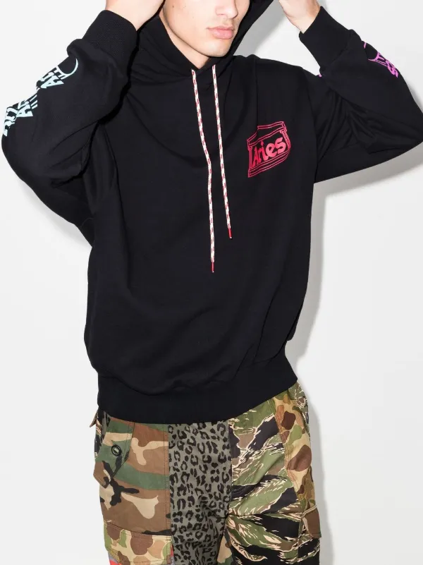 Aries logo-print Drawstring Hoodie | Black | FARFETCH ID