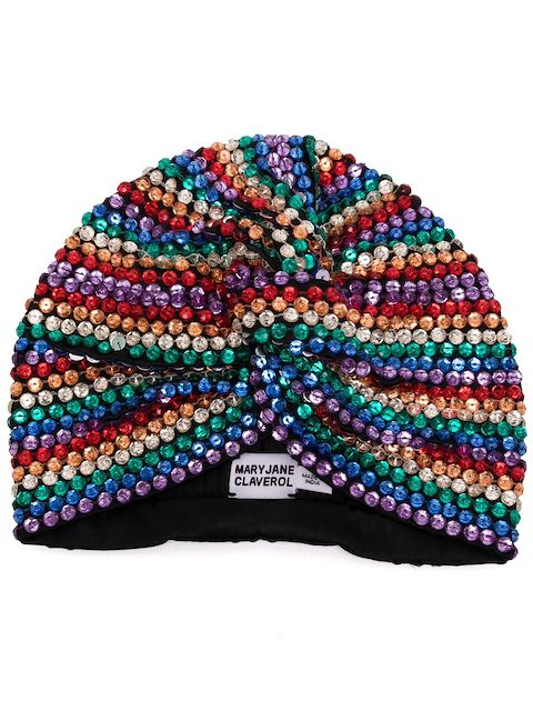 MaryJane Claverol rainbow crystal-embellishment turban