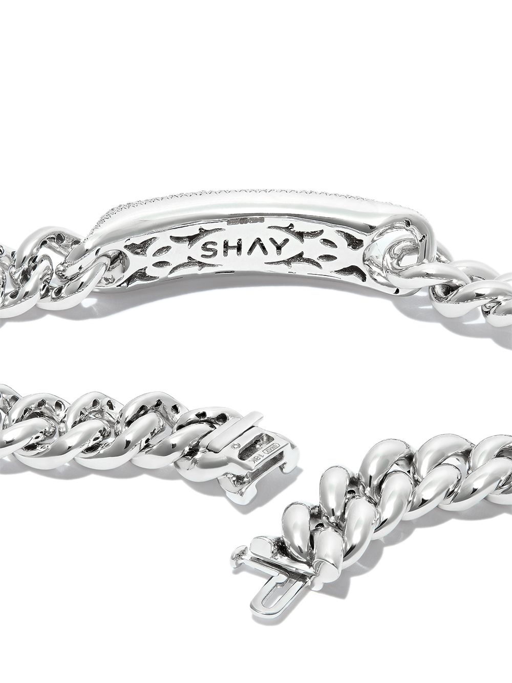 Shop Shay 18kt White Gold Diamond Id Plate Bracelet In Silver