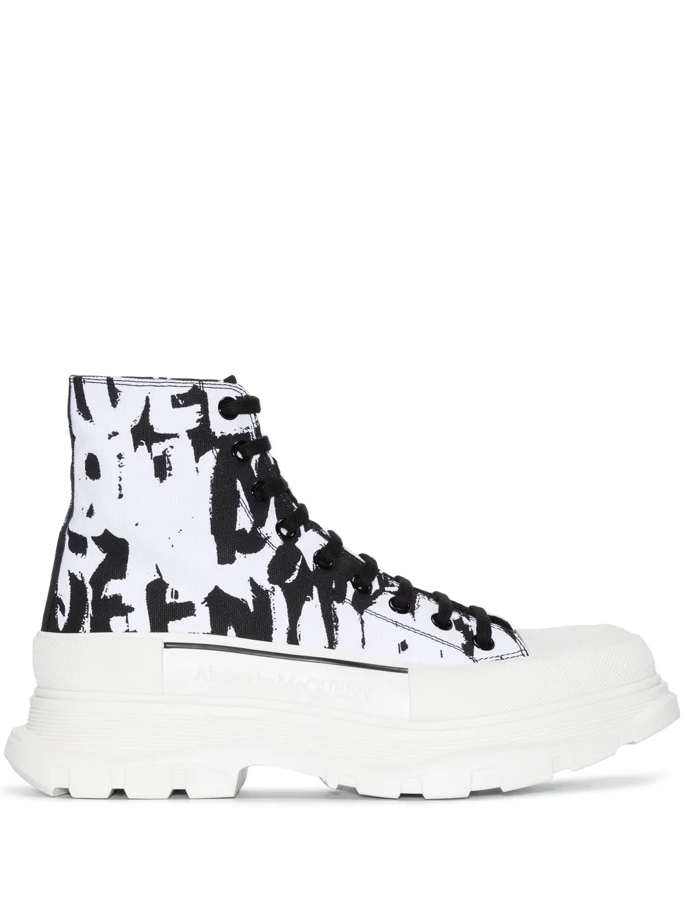 Shop Alexander Mcqueen Graffiti Tread Canvas Boots In White