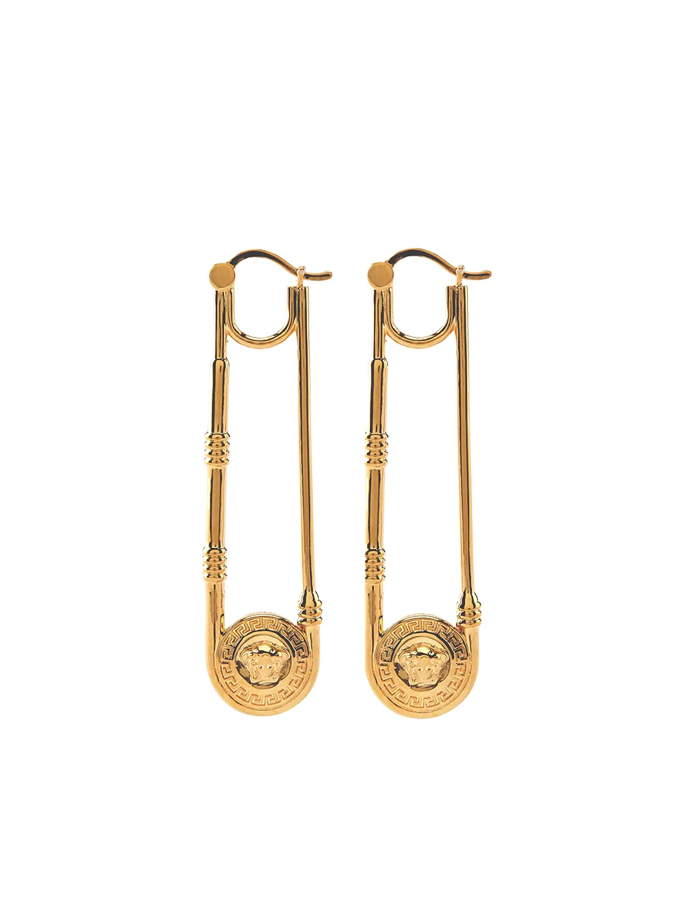 Shop Versace Safety-pin Medusa Earrings In Gold