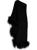 Taller Marmo Ubud one-shoulder feather-trim gown - Black