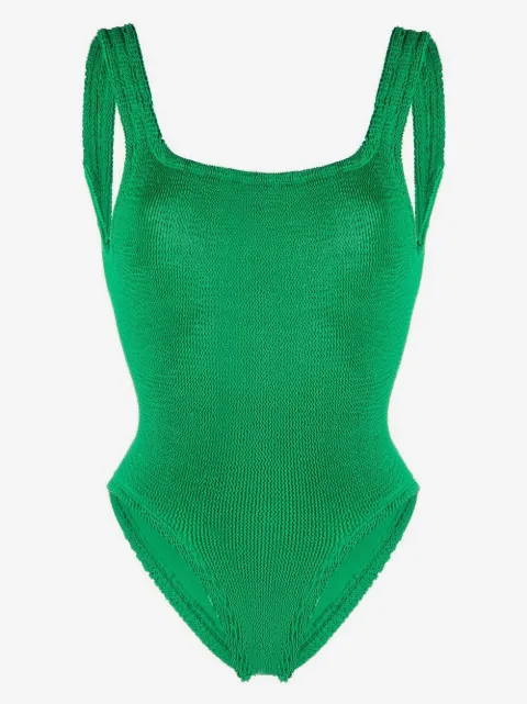 Hunza G crinkle-finish backless one-piece