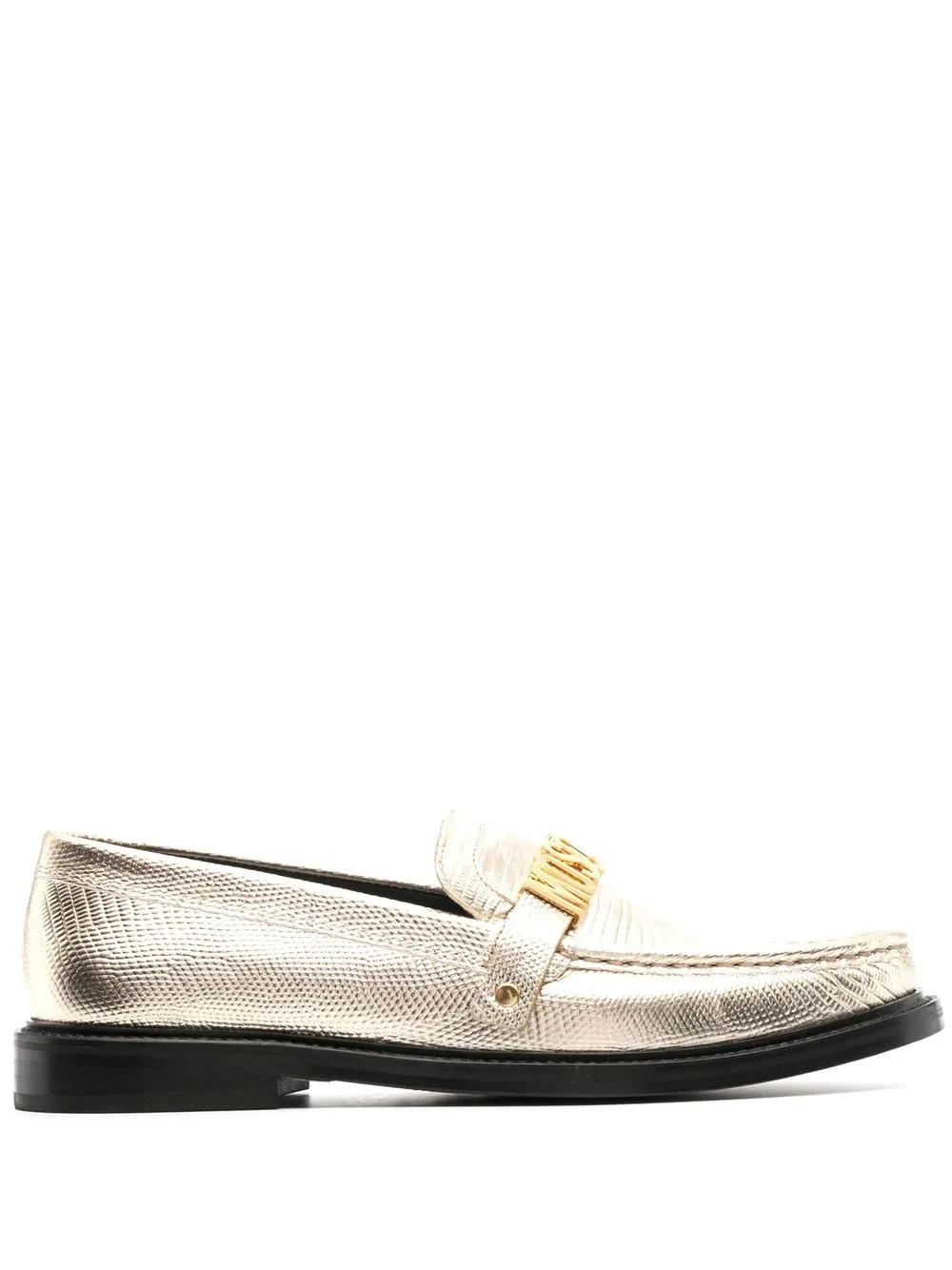 

Moschino logo-plaque metallic-finish loafers - Gold