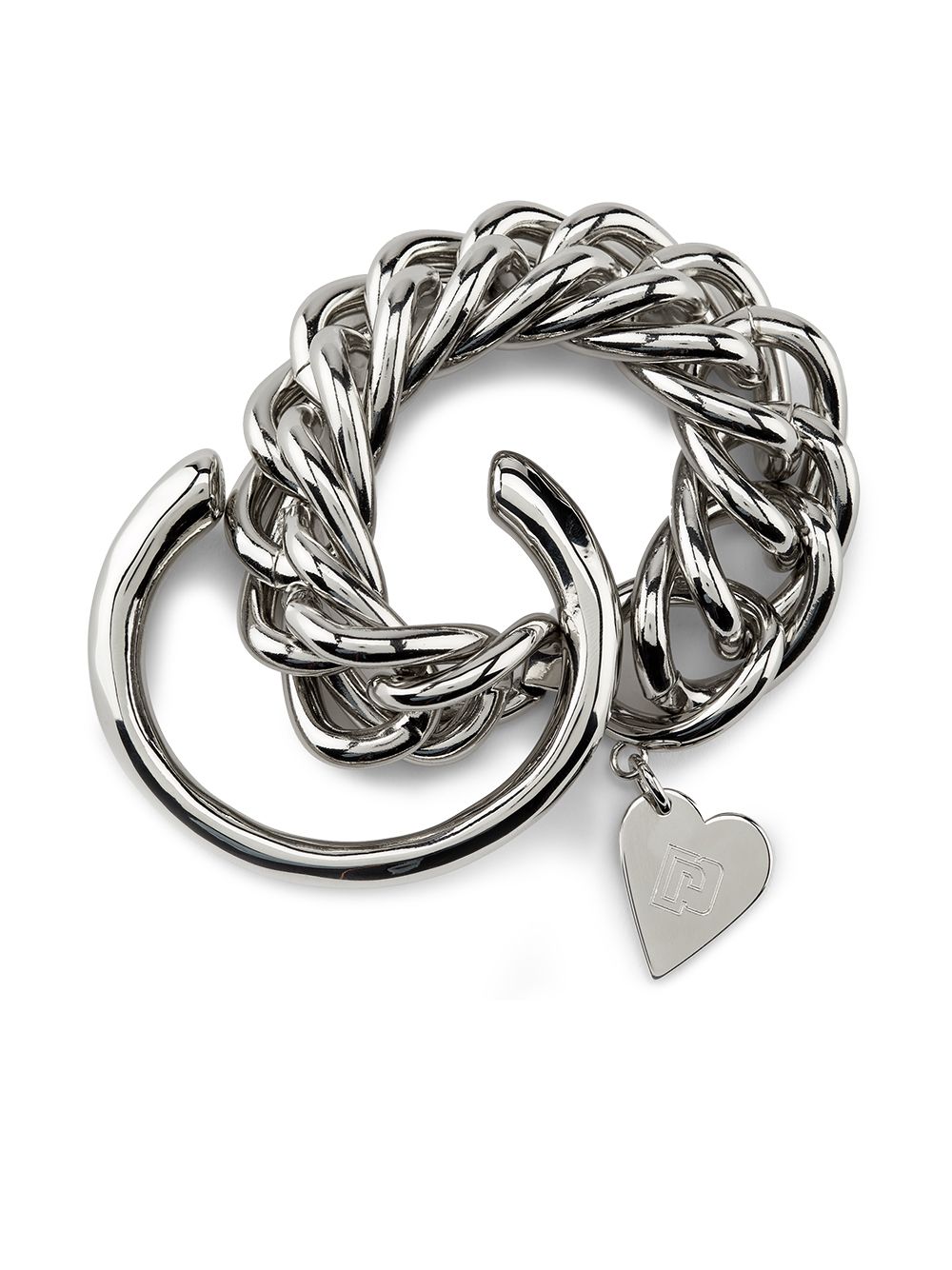 Rabanne Heart-pendant Chain-link Bracelet In Silver