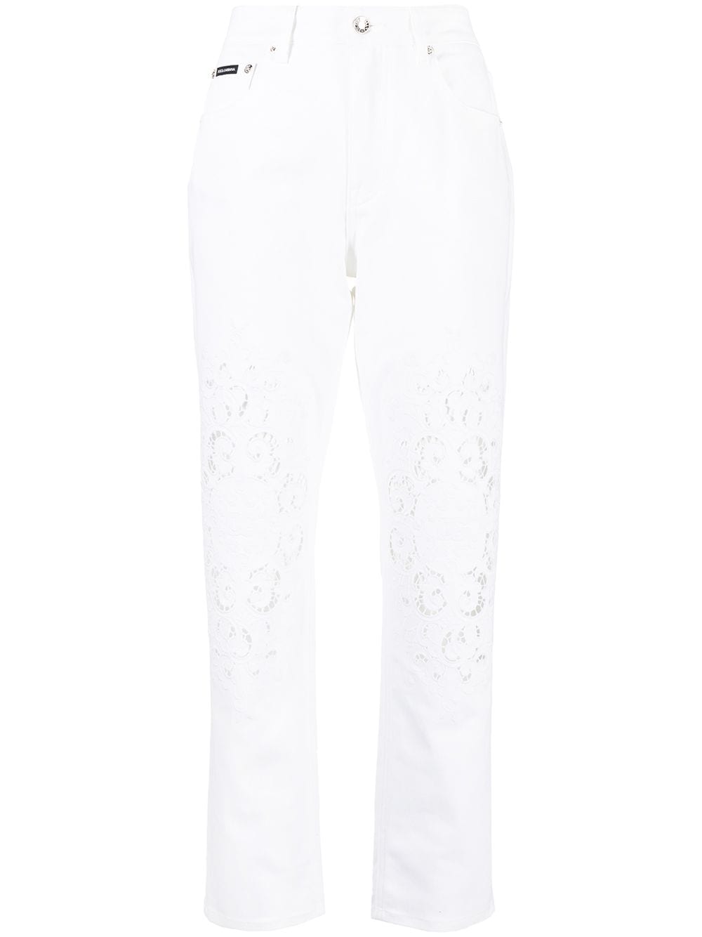 lace-detail straight-leg trousers