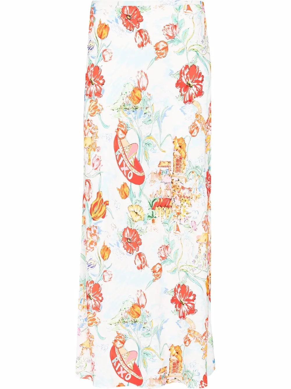 

Rixo Kelly Hawaii-print midi skirt - White