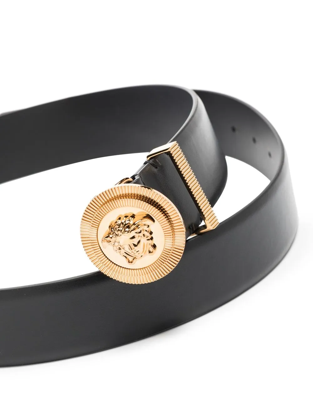 Shop Versace Medusa Biggie Leather Belt In Black