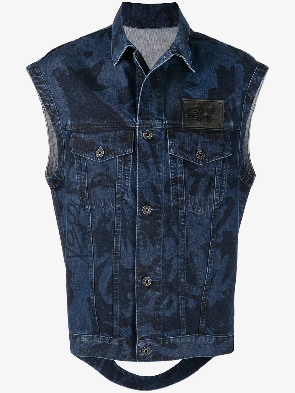 Ports V slogan-print denim gilet | Blue | Image 1