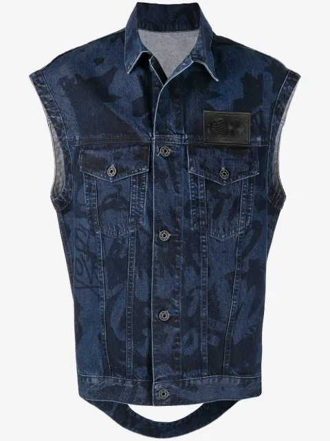 Ports V slogan-print denim gilet