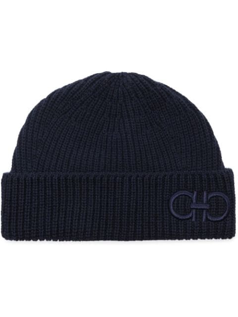 Ferragamo embroidered-motif ribbed-knit beanie