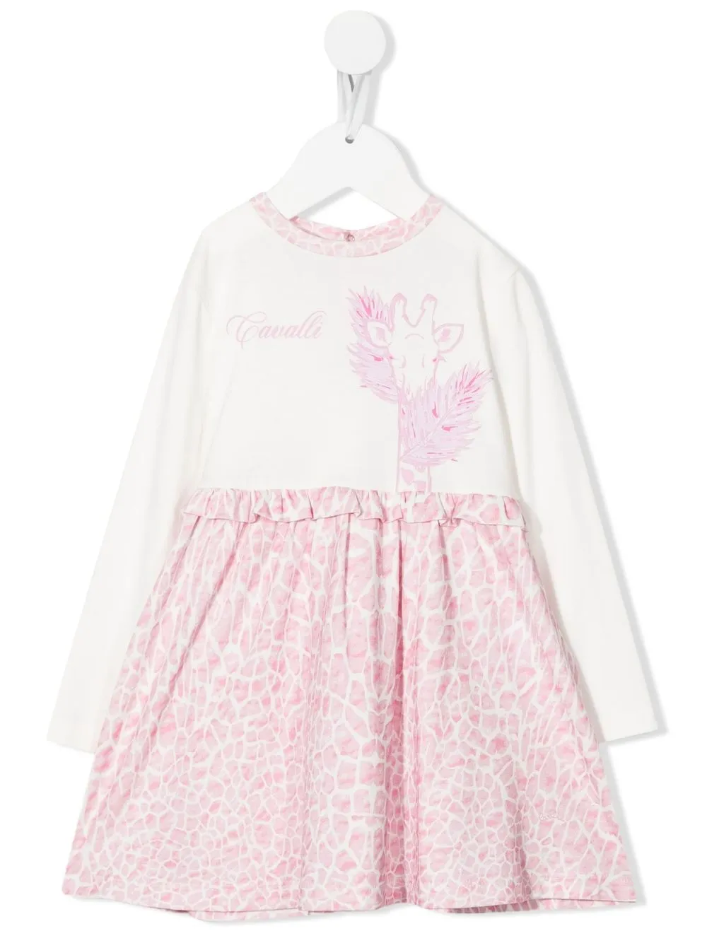 

Roberto Cavalli Junior vestido con volantes y animal print - Blanco