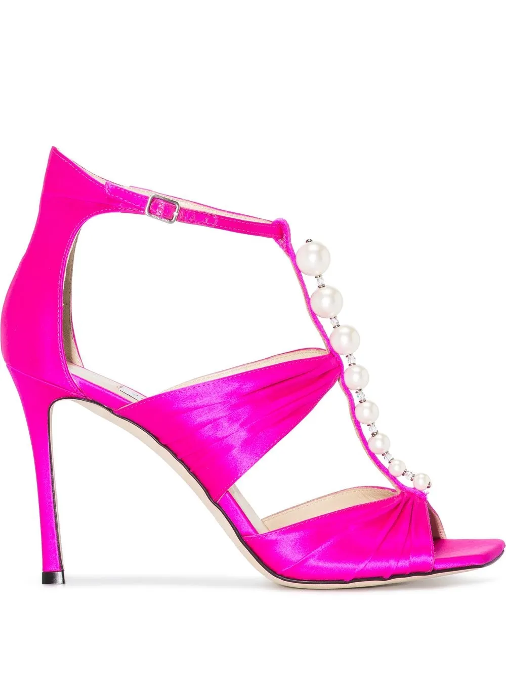 

Jimmy Choo Aura 95mm embellished satin sandals - Pink