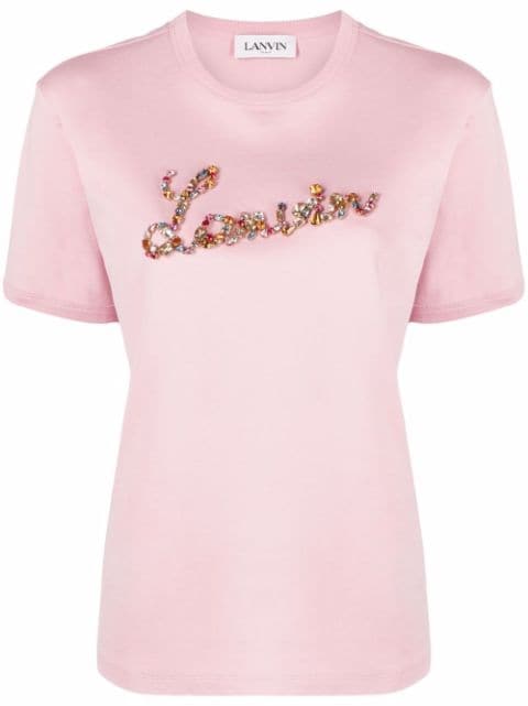 Lanvin crystal-embellished logo cotton T-shirt
