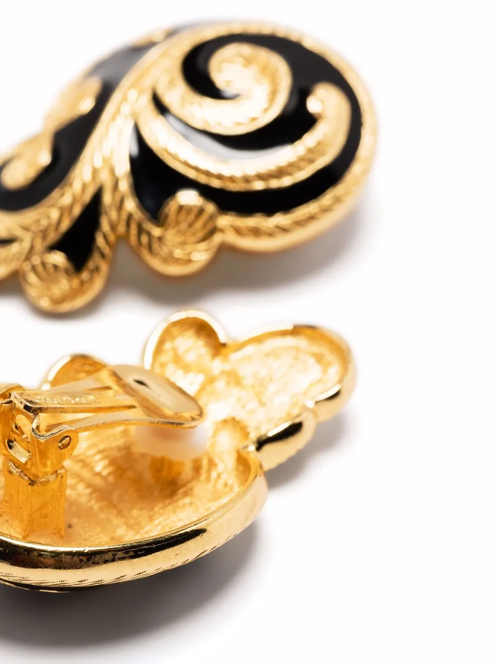  Christian Dior Pre Owned 1980 Emaille Ohrclips   Gold 