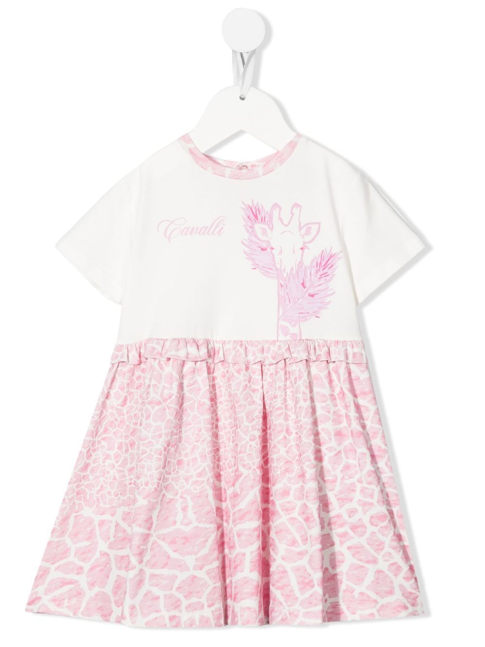 

Roberto Cavalli Junior vestido con volantes y animal print - Blanco