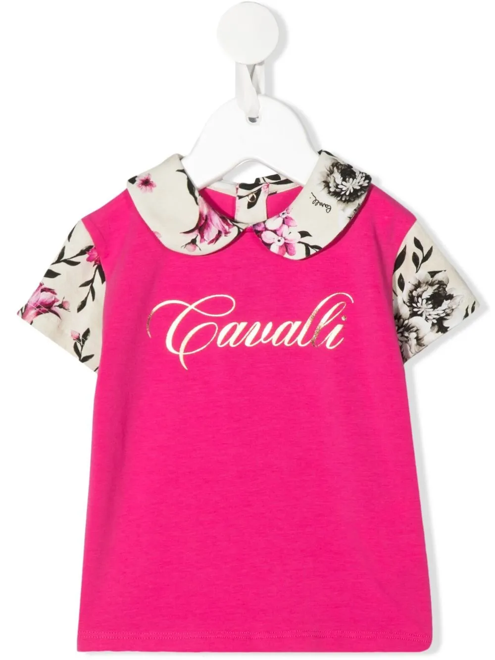 

Roberto Cavalli Junior playera floral con cuello Peter Pan - Rosado