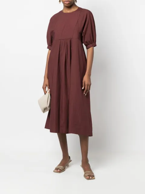 Yves Salomon pleat detail puff sleeve dress 22EYR00422COXWA6069 - 1