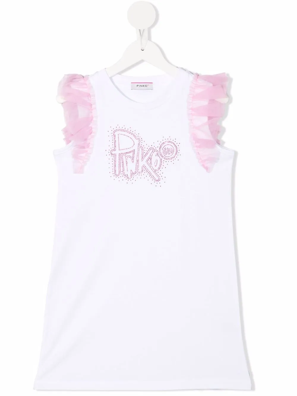 

Pinko Kids frill detail logo dress - White