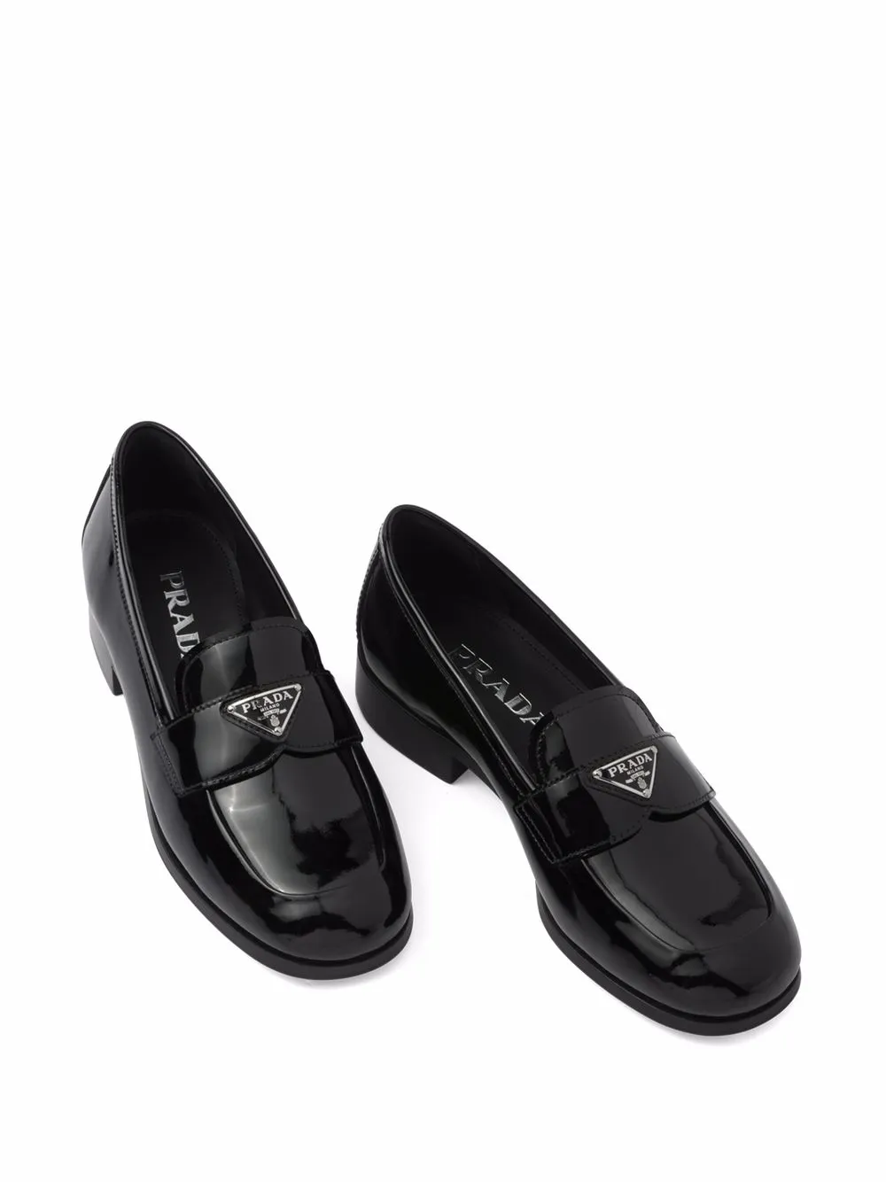 Womens Prada black Leather Triangle Loafers 55