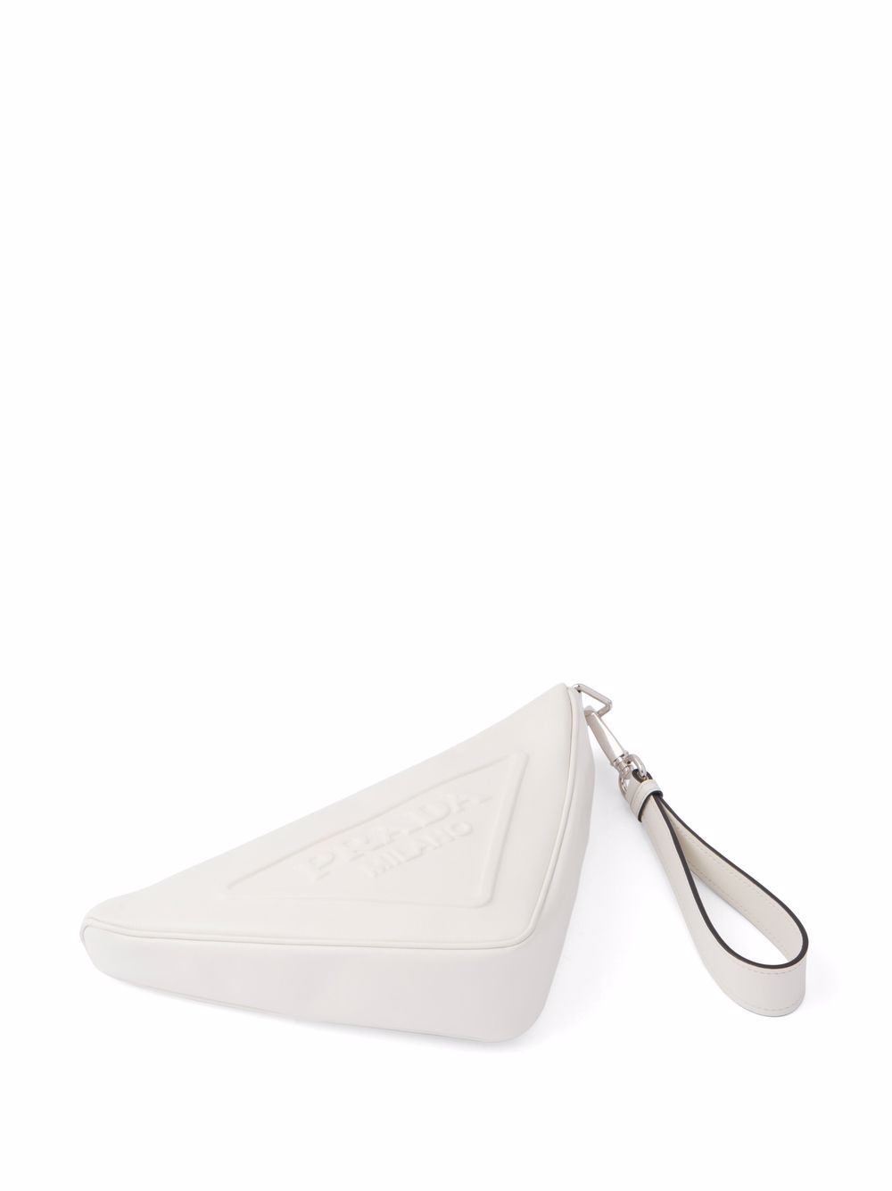 Prada Triangle Plaque Smooth White Leather Round Mini Pouch Keychain –  Queen Bee of Beverly Hills