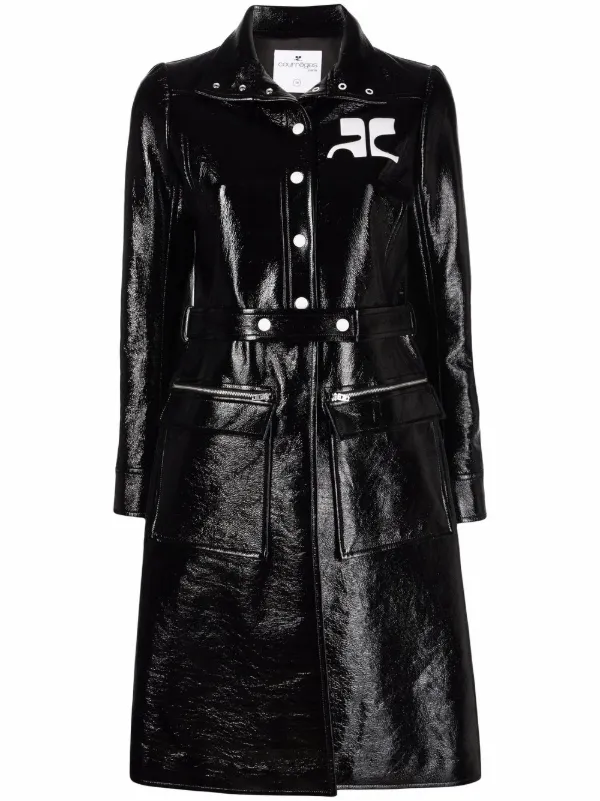 Courrèges Logo-print Lacquered-effect Trench Coat in Black