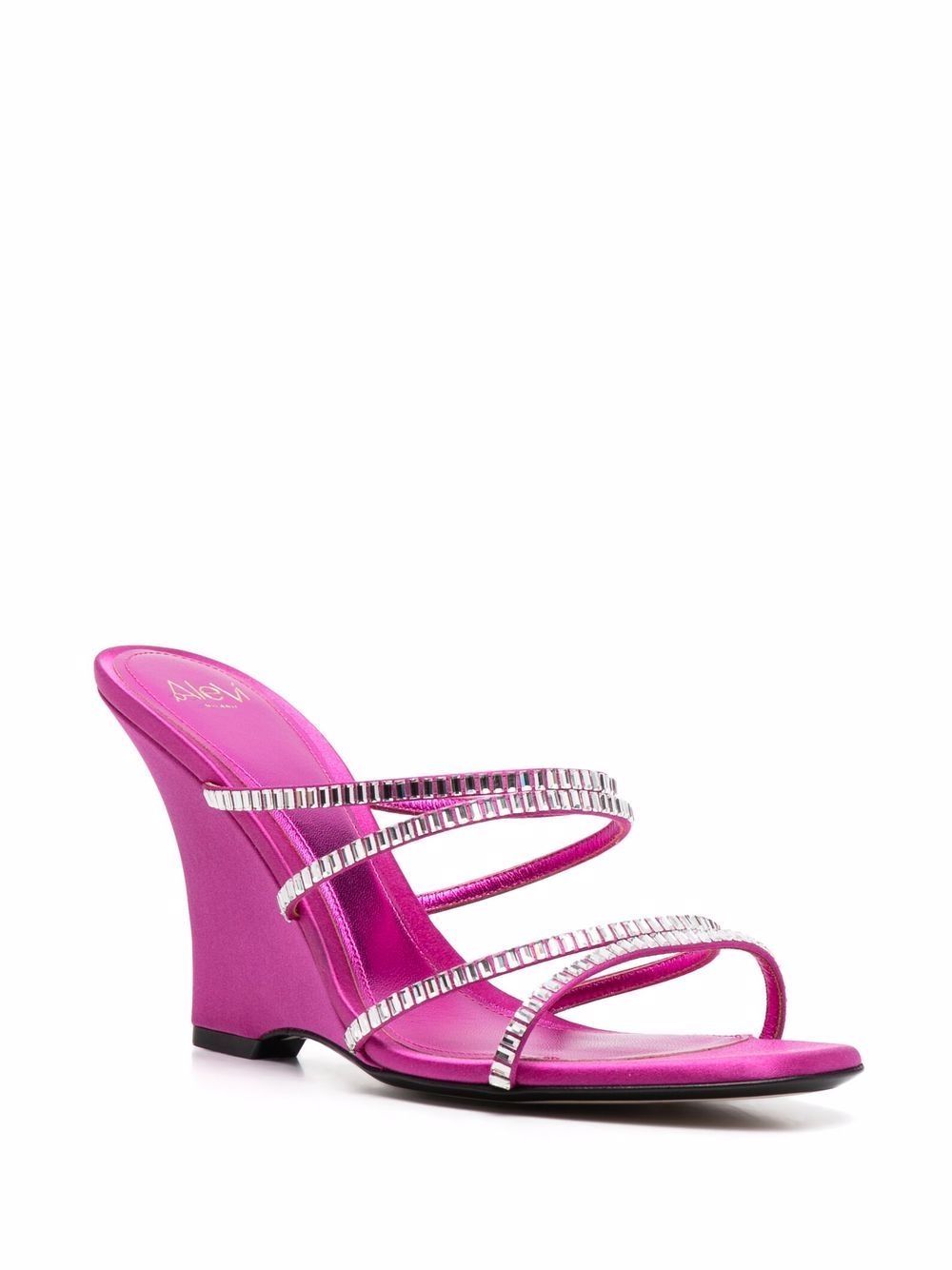 Shop Alevì Crystal-embellished Open Toe Mules In Pink