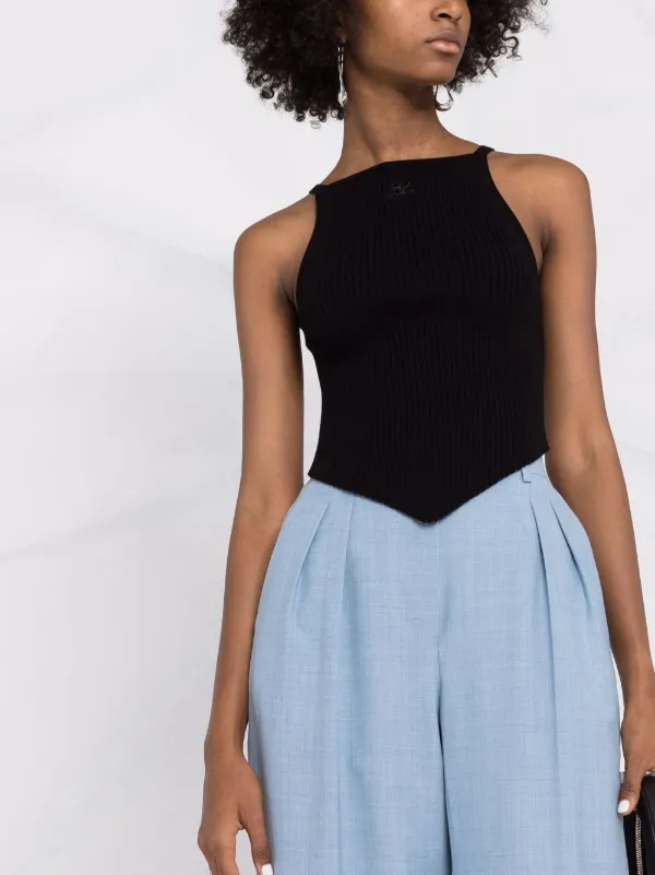 Courrèges Mesh Tips ribbed-knitted Tank Top | Black