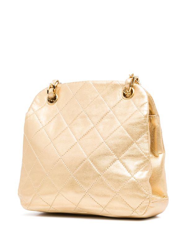 Chanel Pre-owned 1990 Diamond-Quilted Mini CC Shoulder Bag - Gold