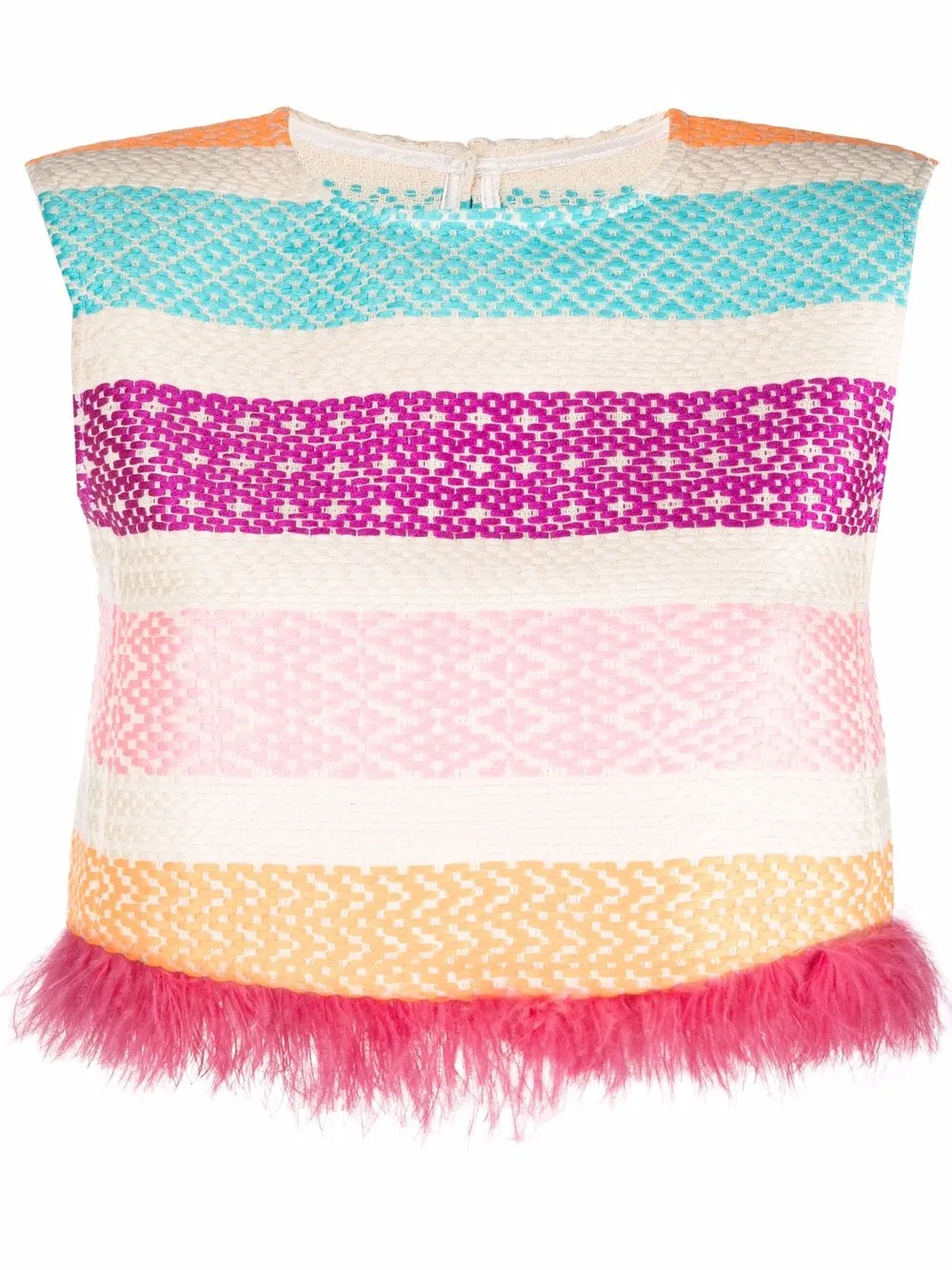 Giada Benincasa jacquard feather-trim crop top - Neutrals