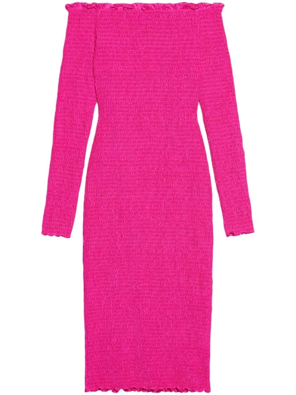 Balenciaga off-shoulder Smocked Midi Dress | Pink | FARFETCH