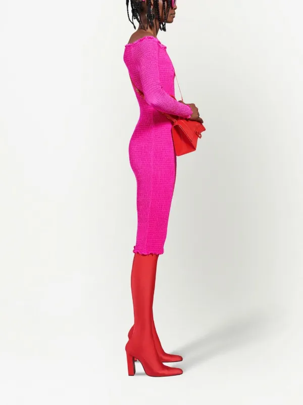 Balenciaga off-shoulder Smocked Midi Dress | Pink | FARFETCH