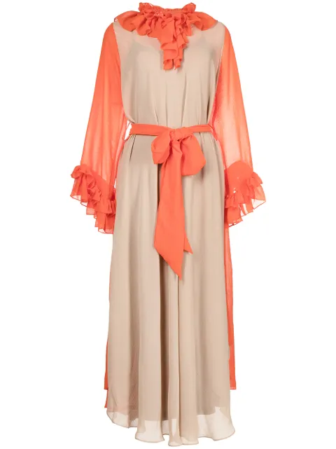Baruni belted ruffled trim gown