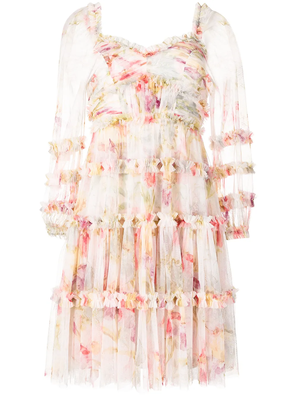 

Needle & Thread vestido con volantes y estampado floral - Rosado