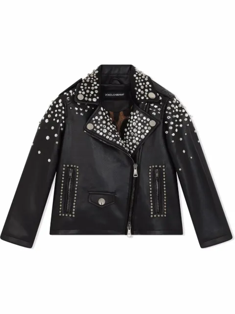 Dolce & Gabbana Kids studded leather biker jacket