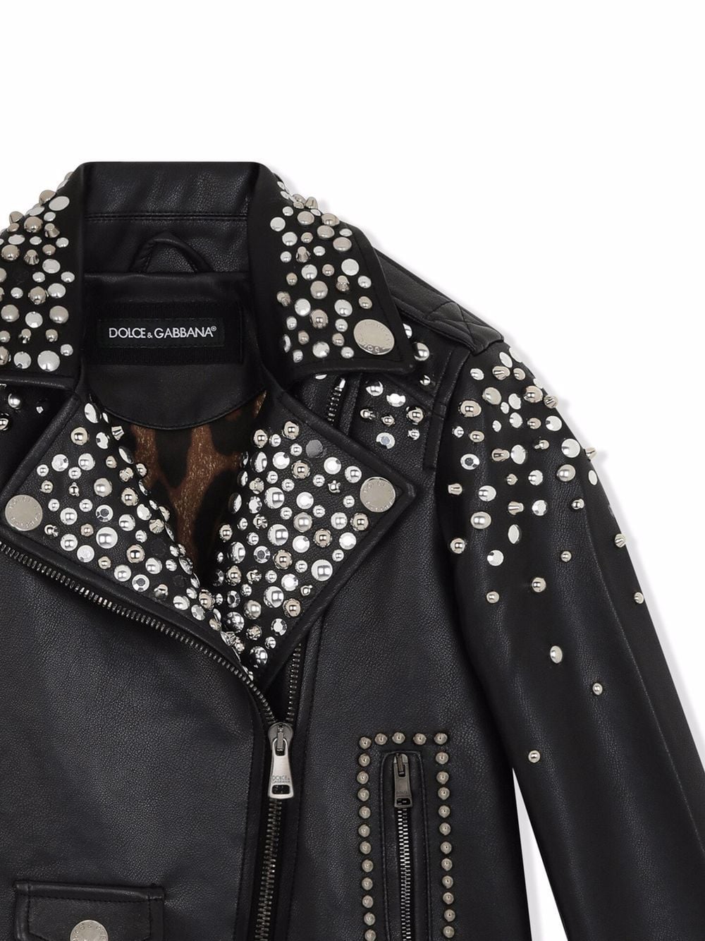 Shop Dolce & Gabbana Studded Leather Biker Jacket In Black