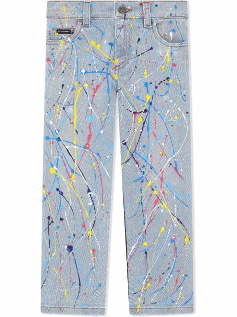Dolce & Gabbana Kids stonewashed paint-splatter jeans
