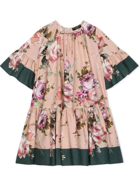 Dolce & Gabbana Kids فستان قطن فلير بطبعة زهور