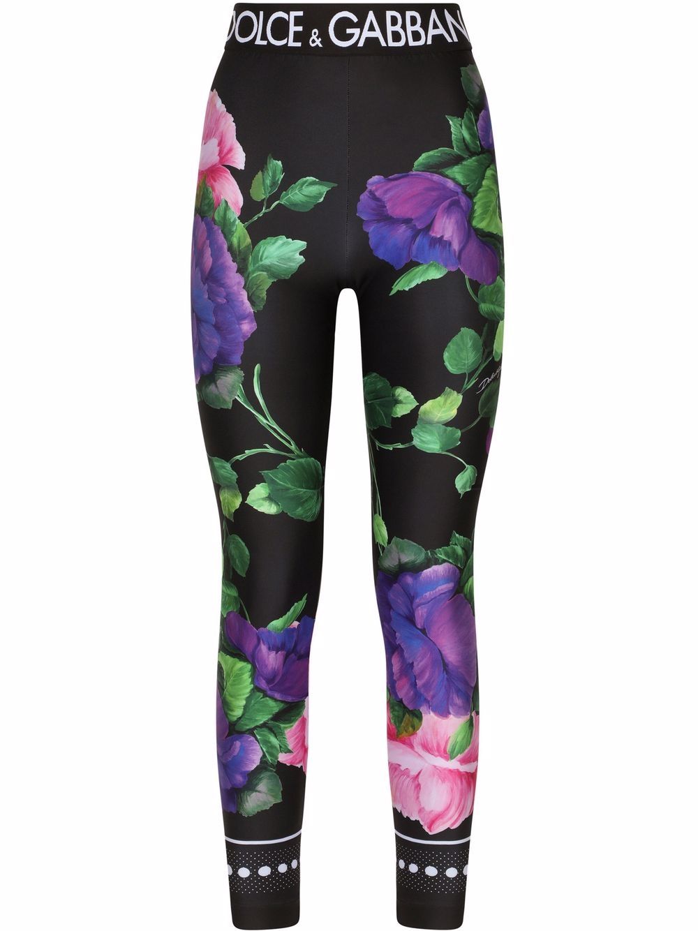 Dolce And Gabbana Floral Print Logo Waist Leggings Farfetch