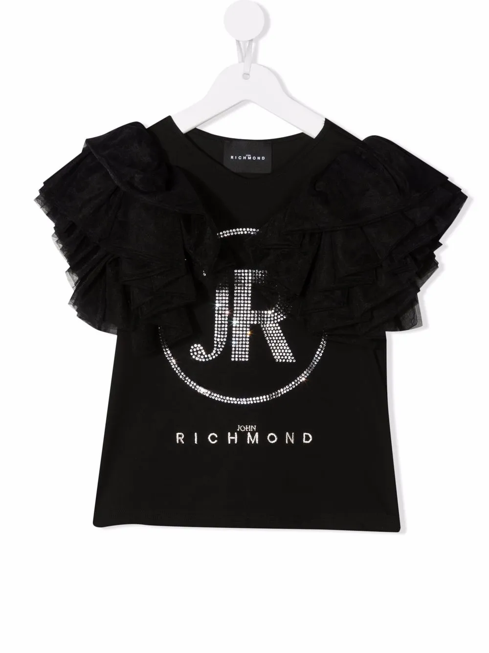 

John Richmond Junior playera con volantes de tul en las mangas - Negro