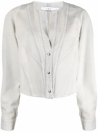 Shop IRO collarless denim jacket with 