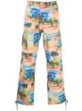 Les Benjamins graphic-print utility trousers - Blue