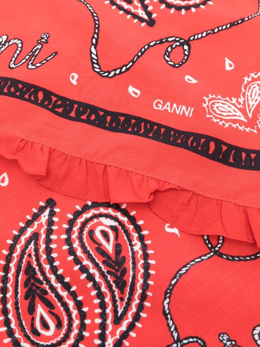 Ganni Graphic-print Frilled-trim Organic-cotton Bandana In Red