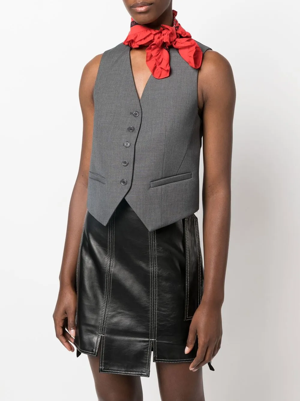 Ganni Graphic-print Frilled-trim Organic-cotton Bandana In Red