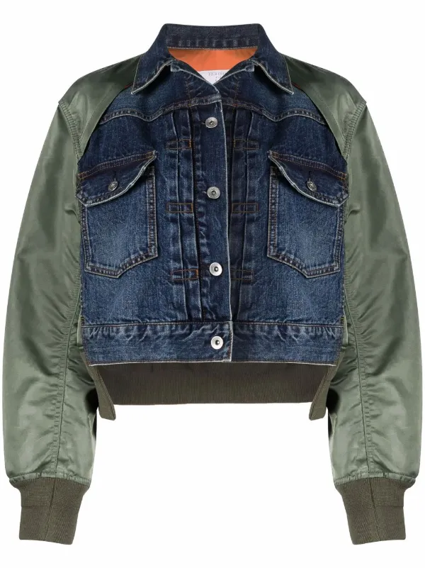 Sacai denim-panelled Jacket - Green