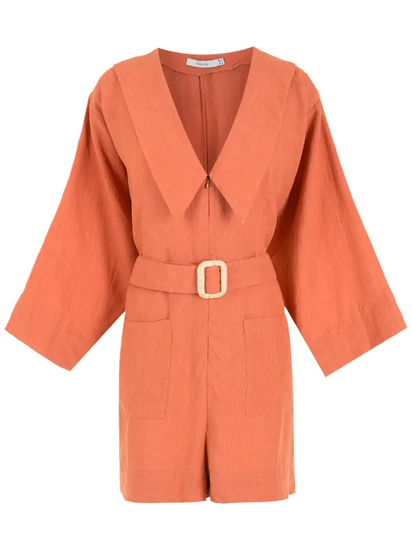 Isolda belted waist V neck Playsuit Farfetch