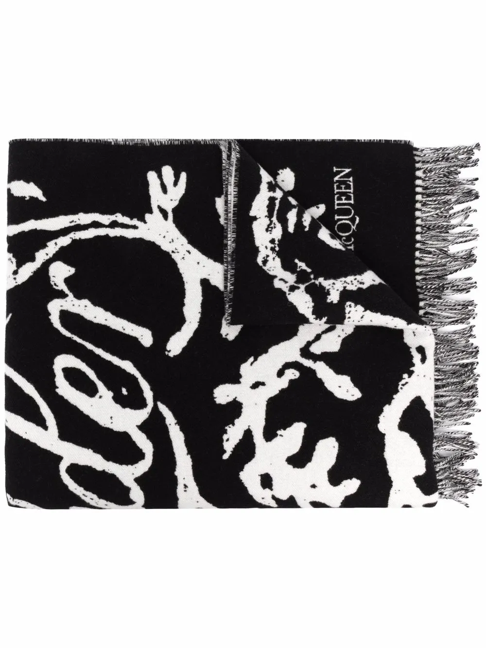 

Alexander McQueen logo-print fringed scarf - Black