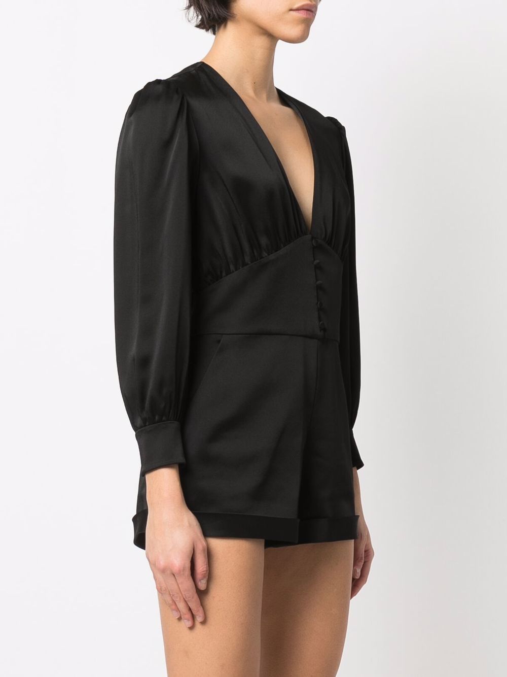 Shop Saint Laurent Long-sleeve Silk Playsuit In Schwarz