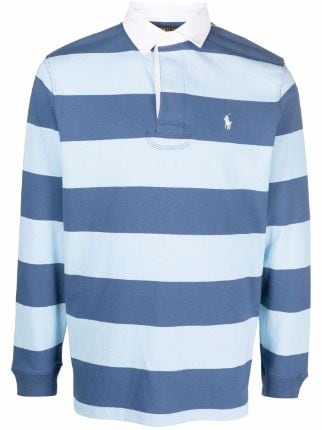 Blue Farfetch Men Clothing T-shirts Polo Shirts Horizontal-stripe long-sleeve polo shirt 